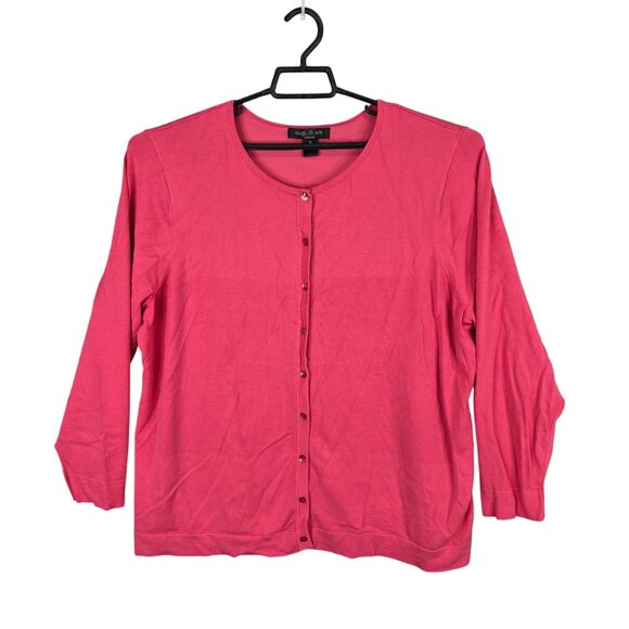 Womens August Silk Pink Cardigan Sweater Silk Blend Button Up Long Sleeve 3X - Picture 1 of 8